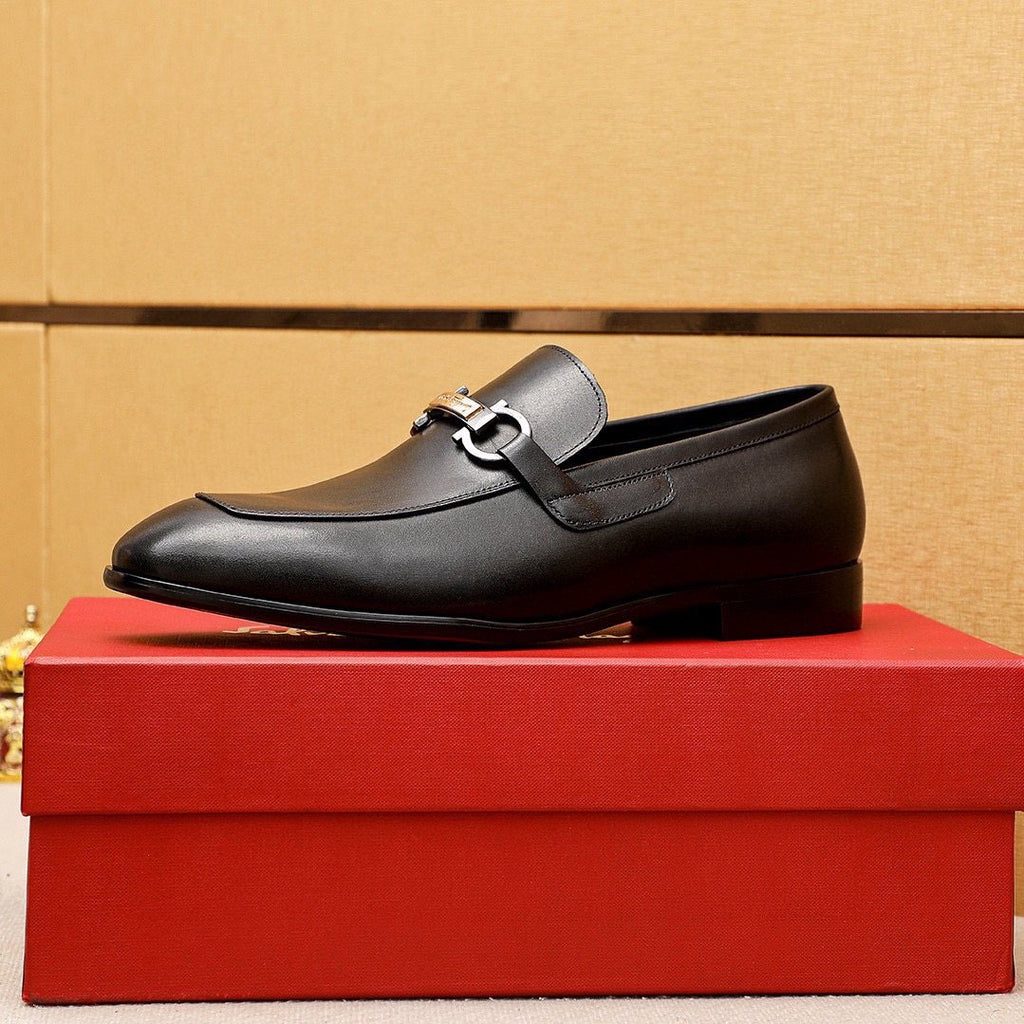 Ferragamo Black Buckle Loafers — side