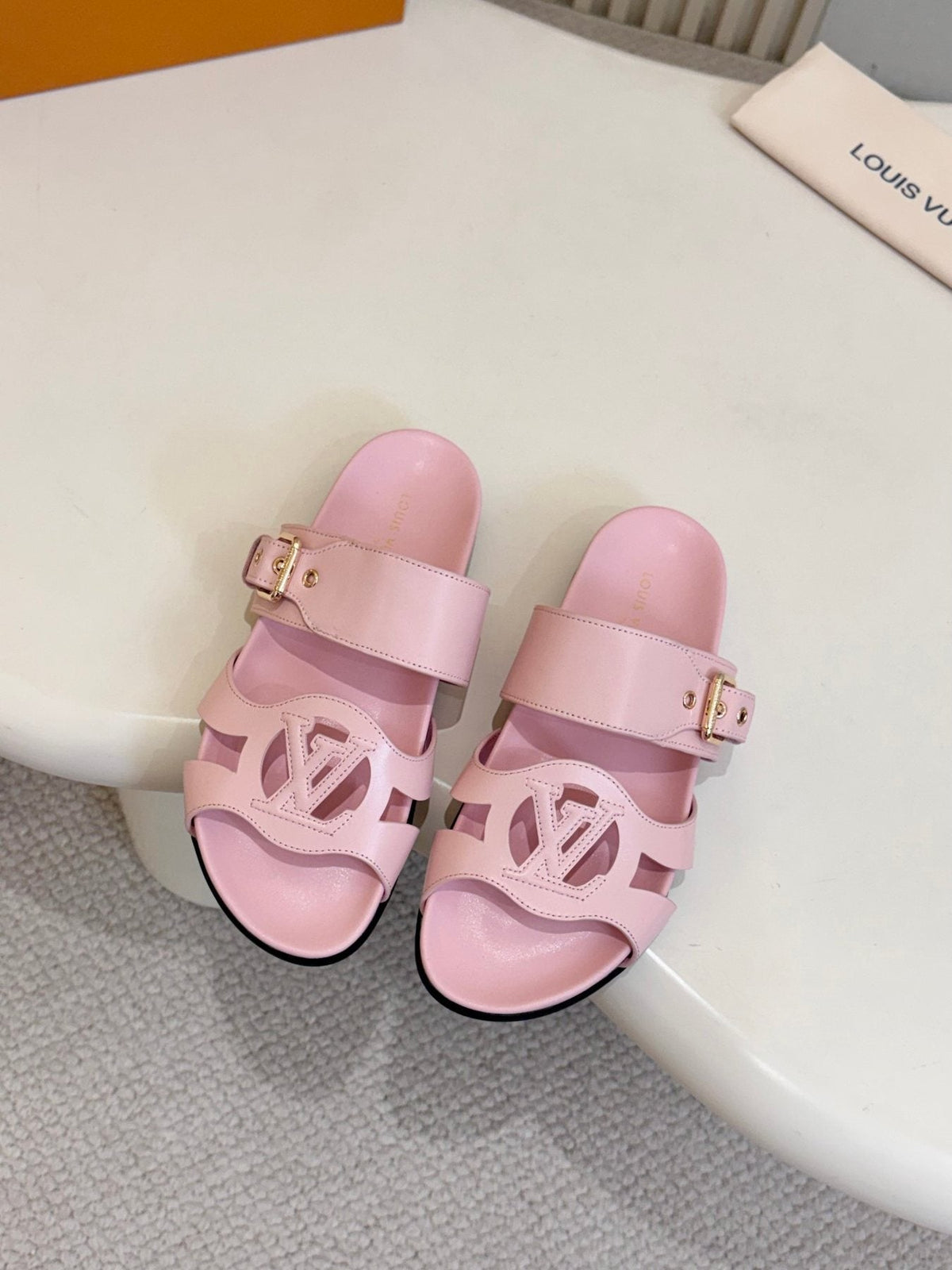 Louis Vuitton Cutout Buckle Slide Sandals — front