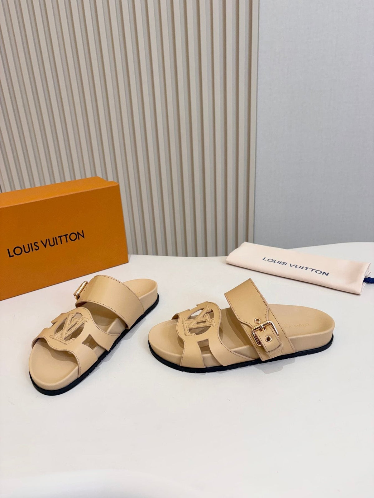 Louis Vuitton Cutout Buckle Slide Sandals — front