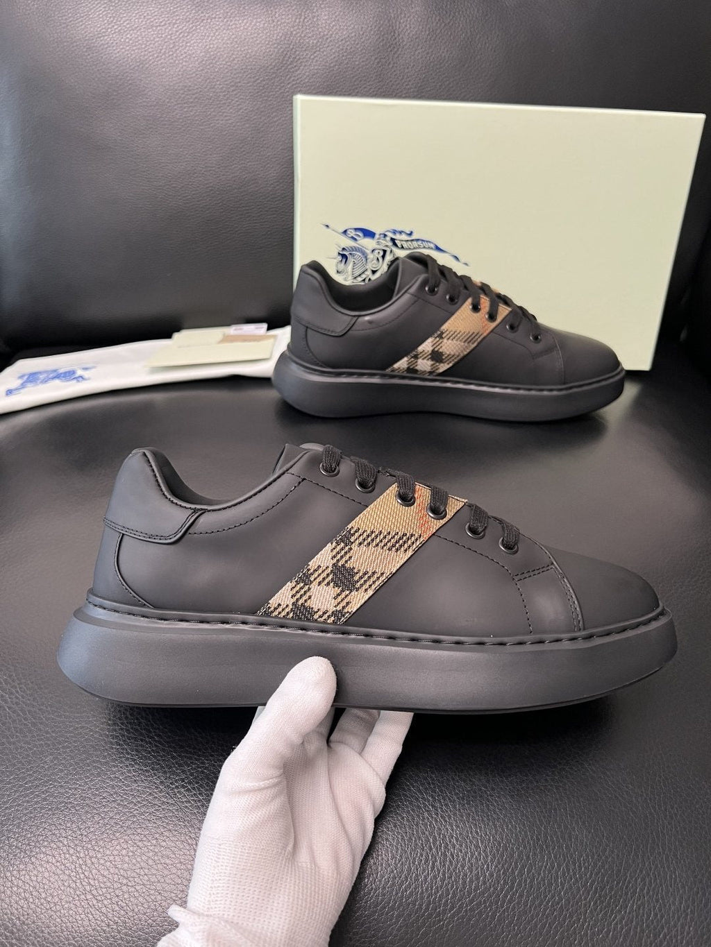 BURBERRY Check-Panel Low-Top Sneakers — side