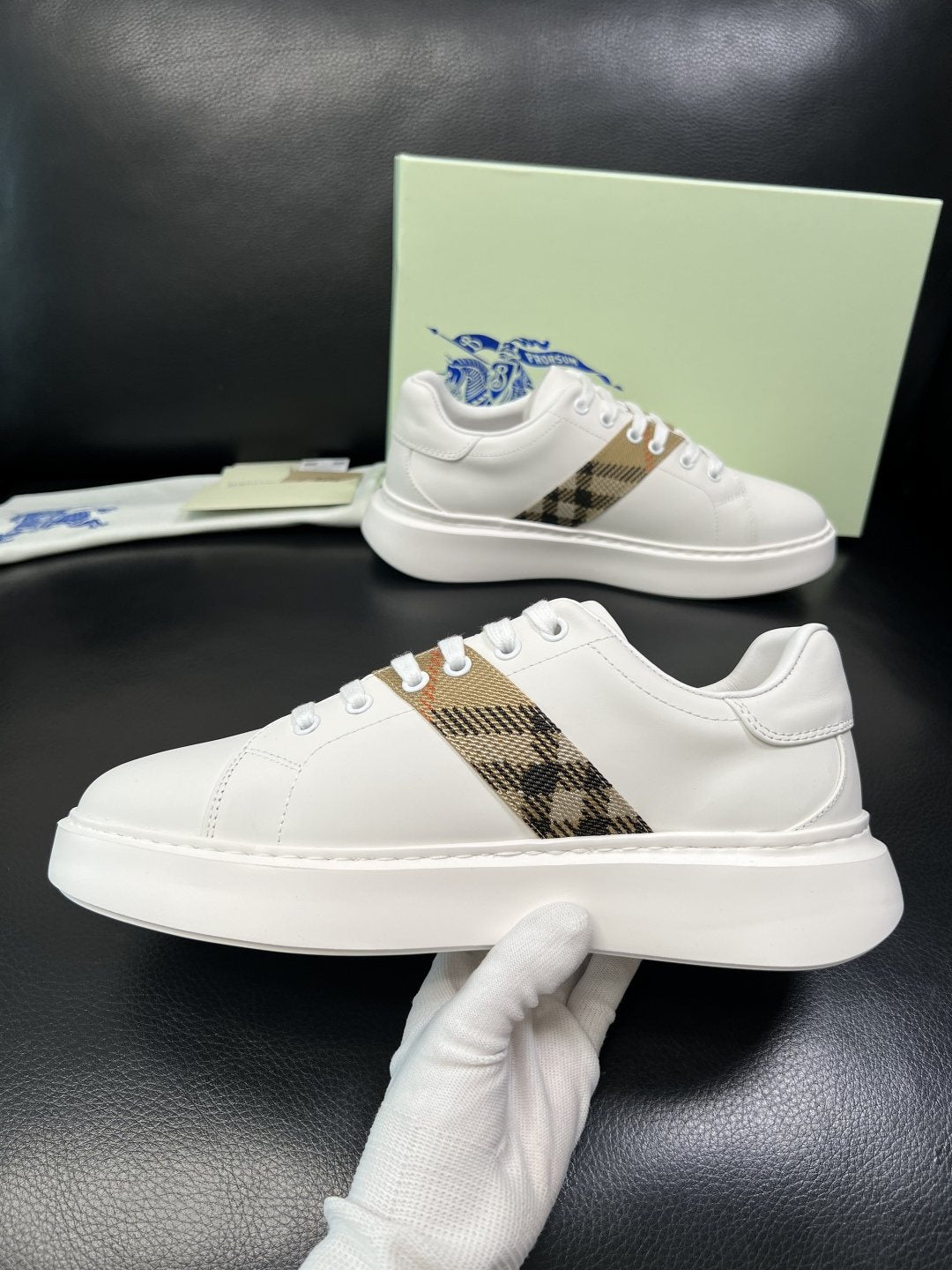 BURBERRY Check-Panel Low-Top Sneakers — side
