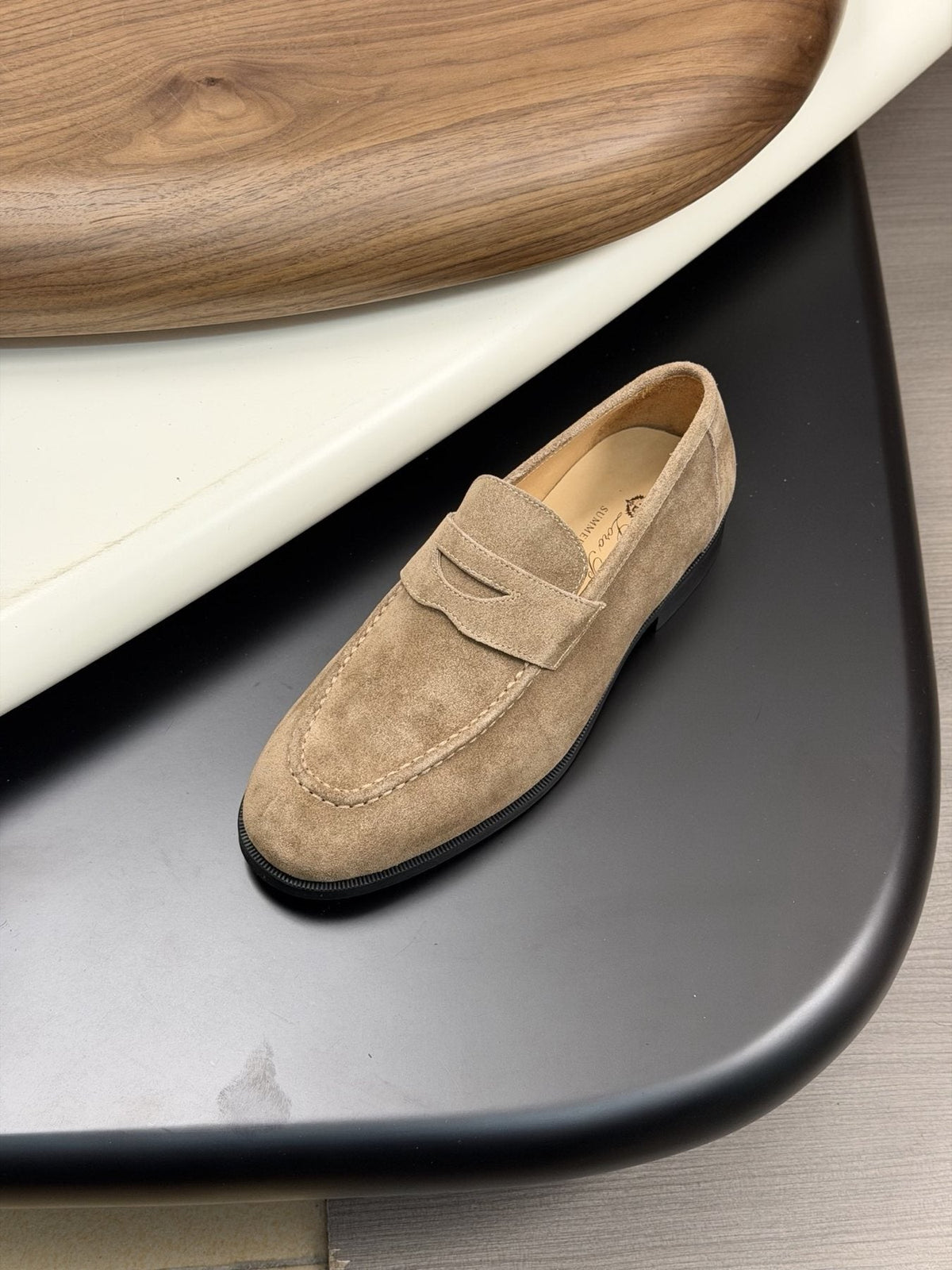 Men’s Textured Leather Penny Loafers — detail