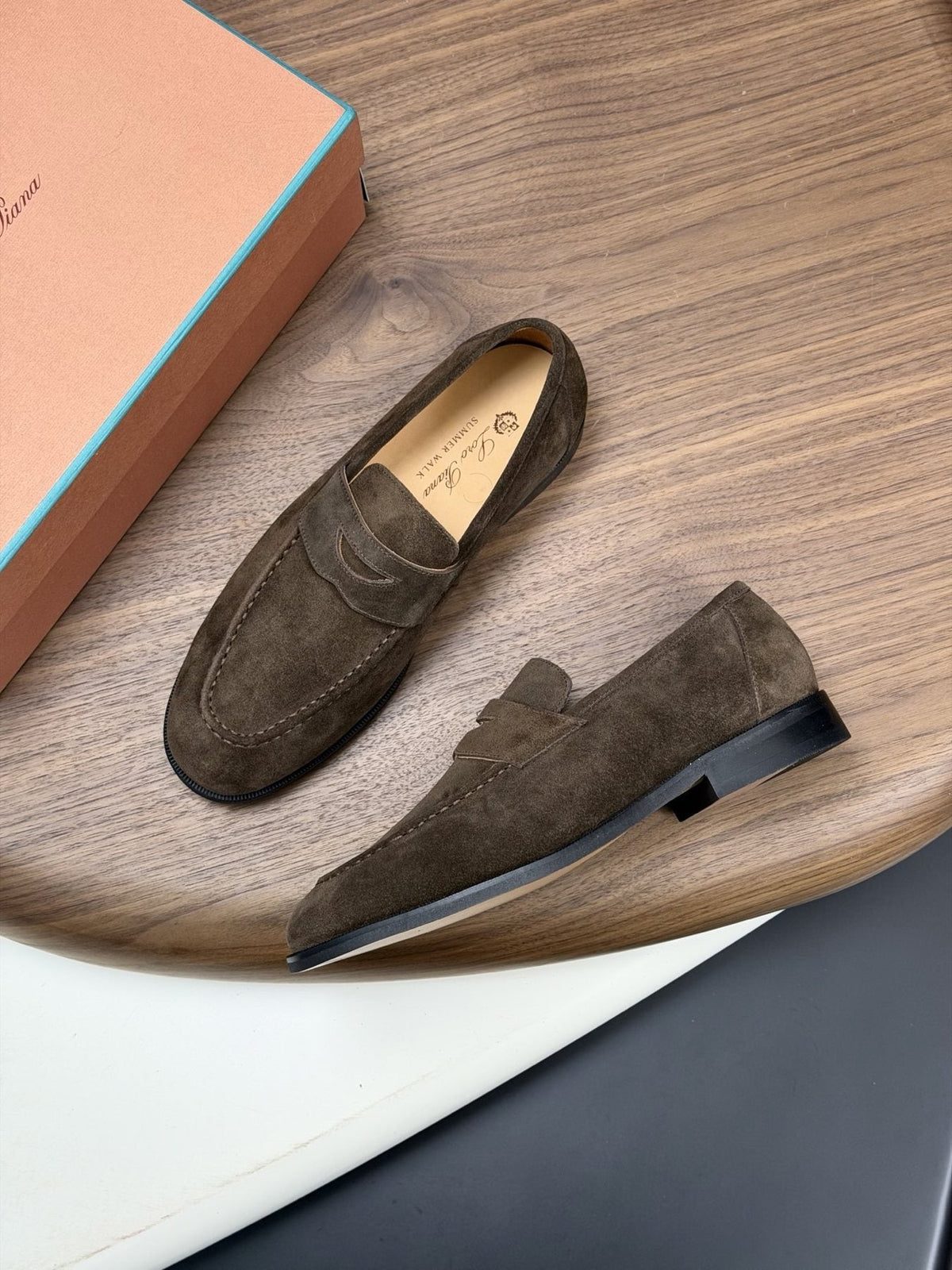 Men’s Textured Leather Penny Loafers — front