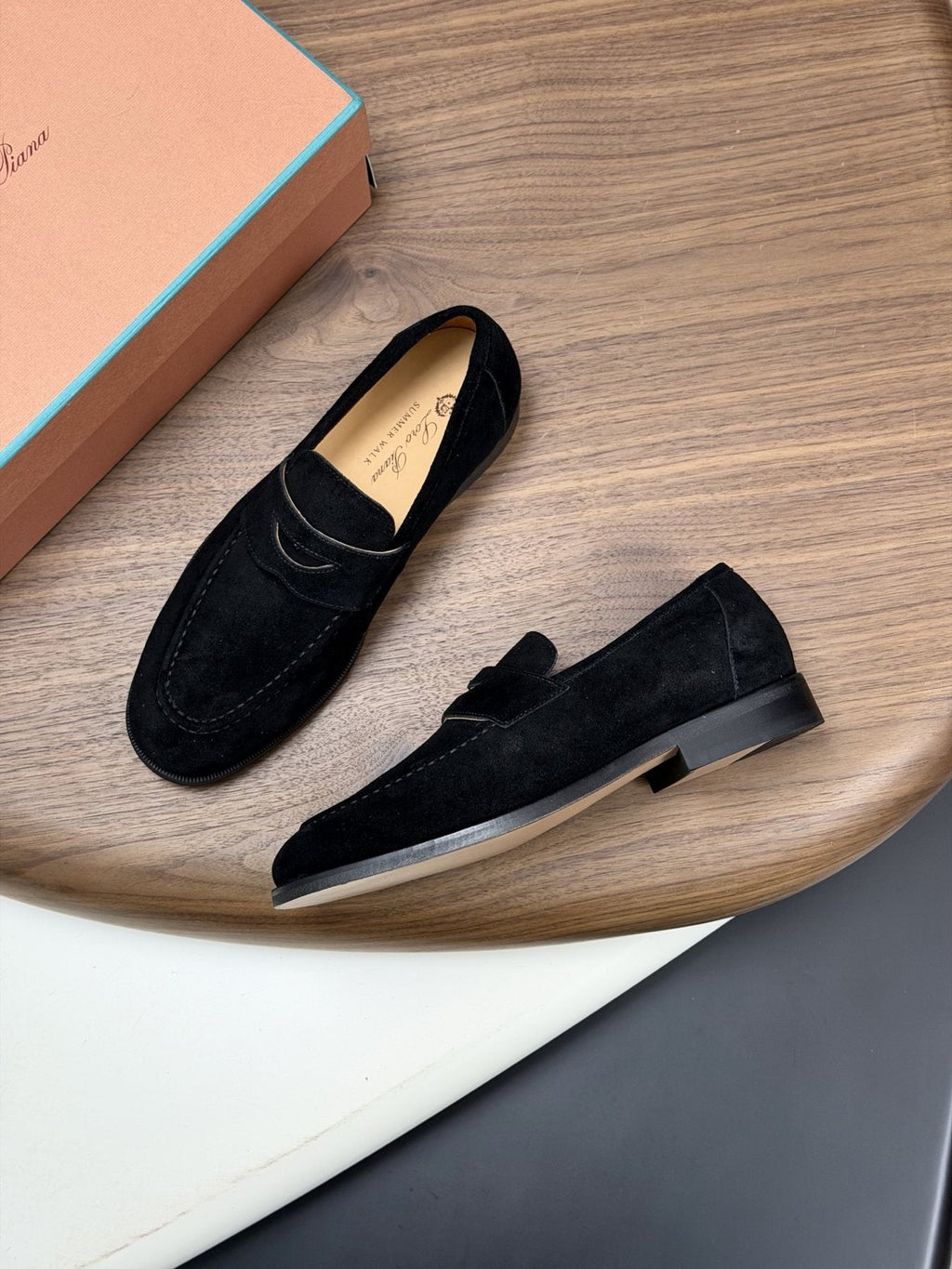 Men’s Textured Leather Penny Loafers — front