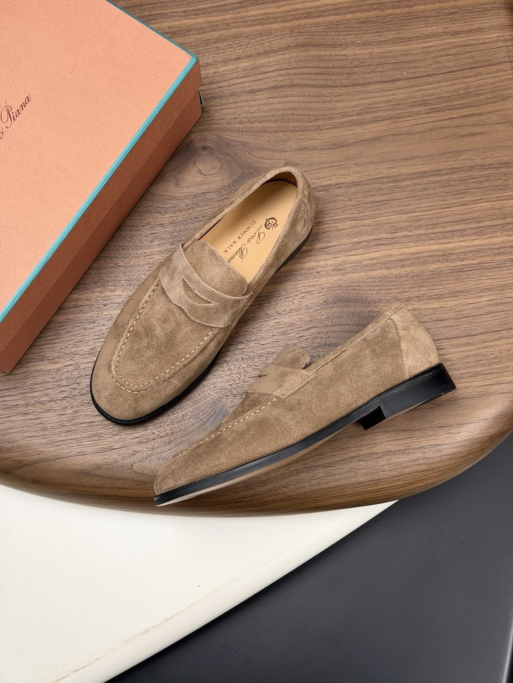 Men’s Textured Leather Penny Loafers — front