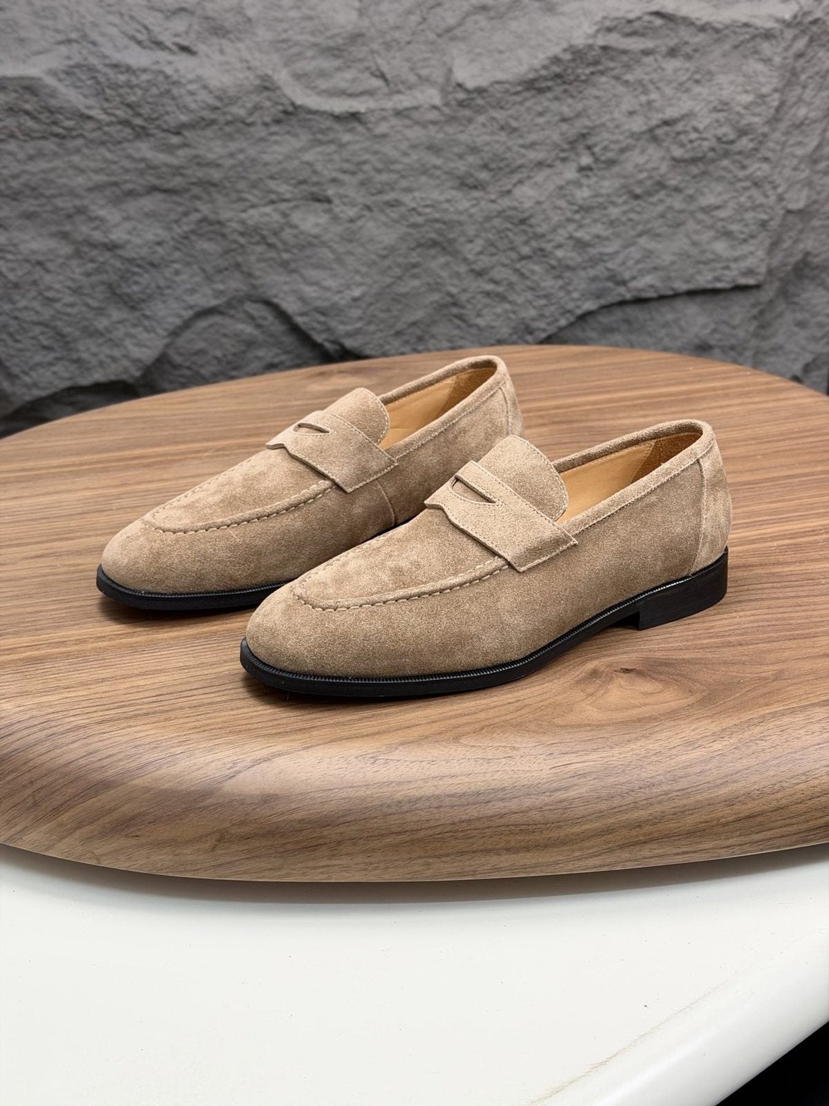 Men’s Textured Leather Penny Loafers — front
