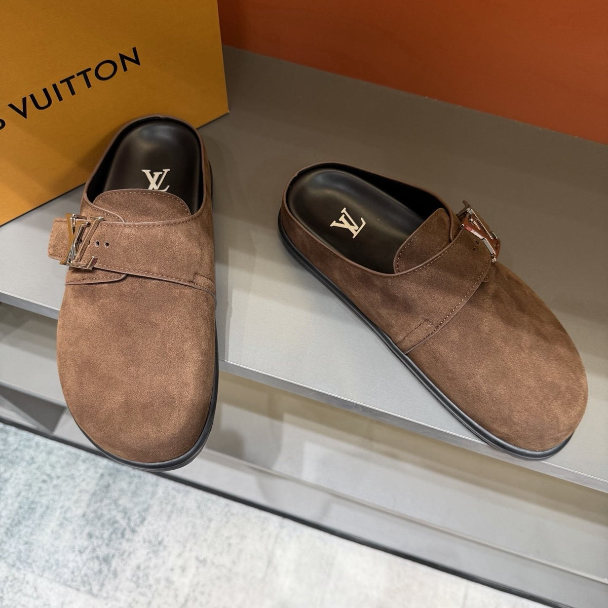 Louis Vuitton Tan Adjustable Strap Slip-On Shoes — side