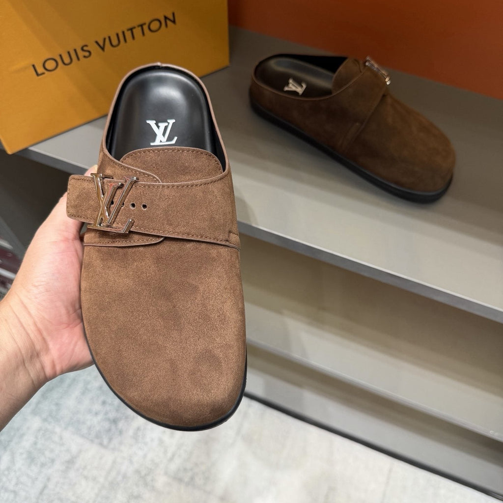Louis Vuitton Tan Adjustable Strap Slip-On Shoes — side