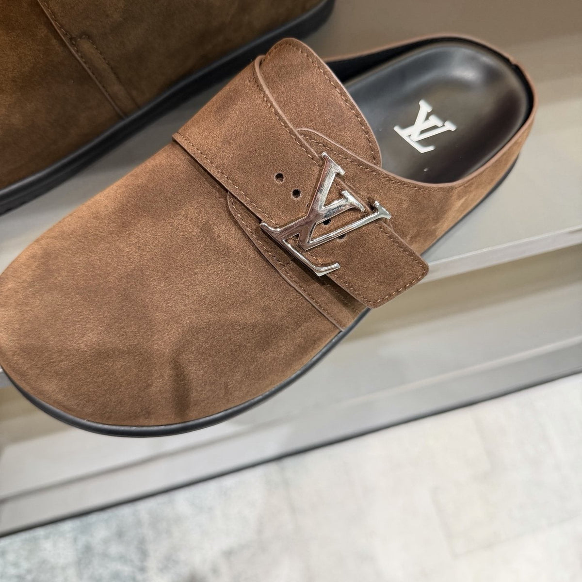 Louis Vuitton Tan Adjustable Strap Slip-On Shoes — front