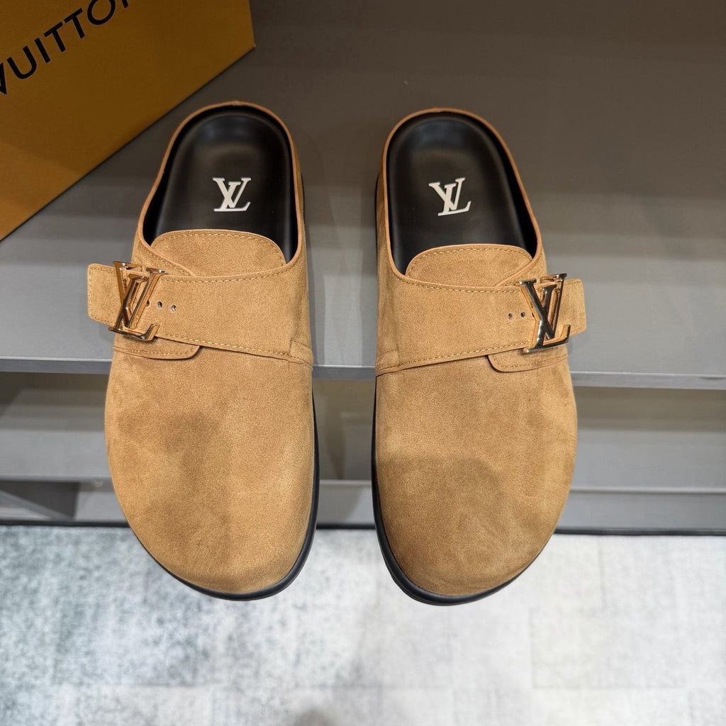 Louis Vuitton Tan Adjustable Strap Slip-On Shoes — front