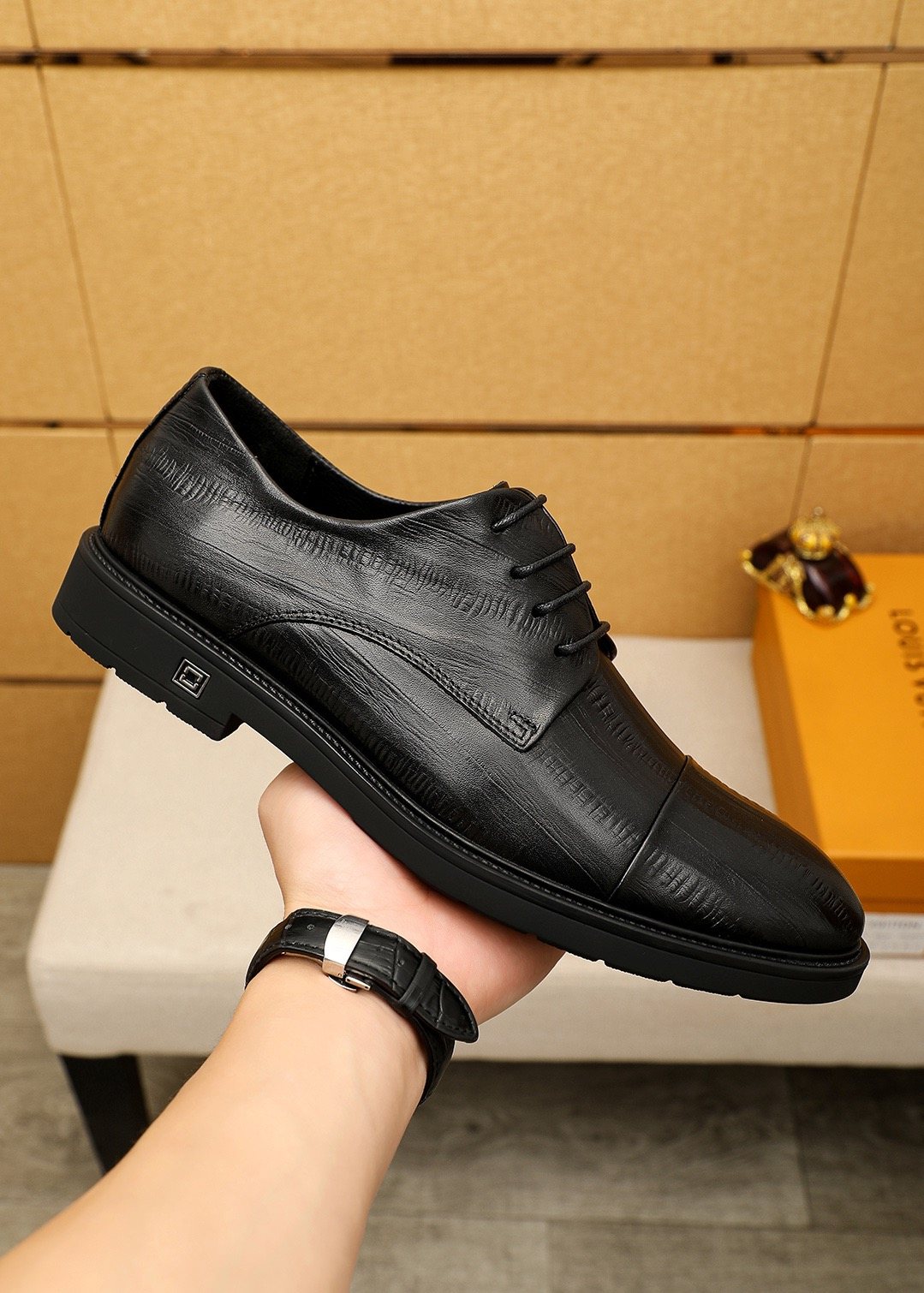 Louis Vuitton Black Lace-Up Dress Shoes — model