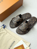 Louis Vuitton Cross-Strap Slide Sandals — front