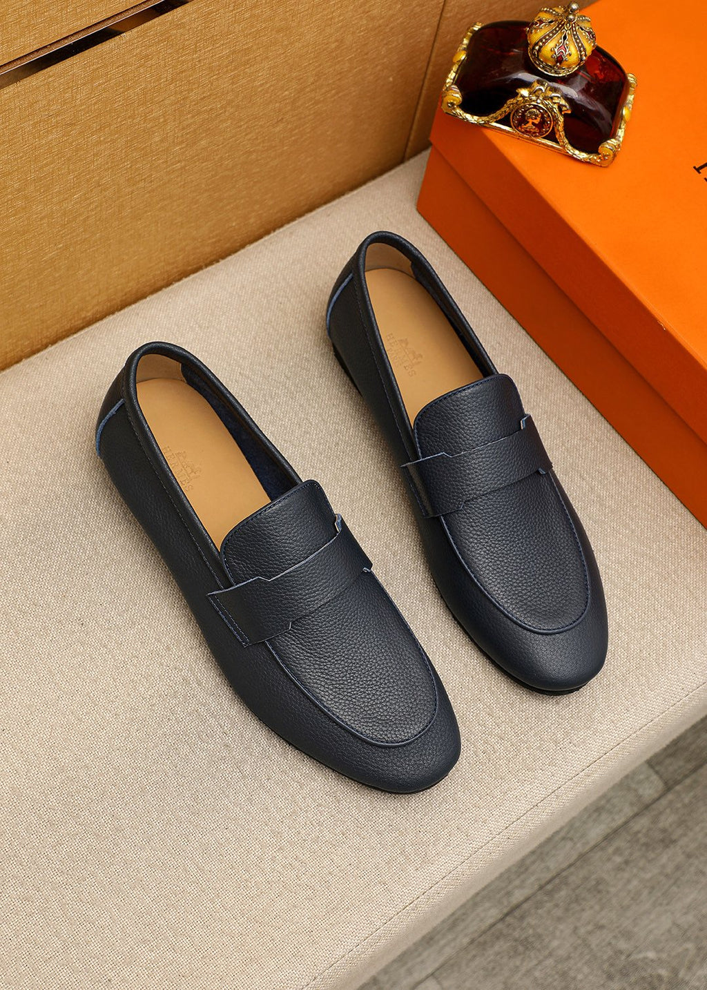 Hermès Pebbled Leather Loafers — front