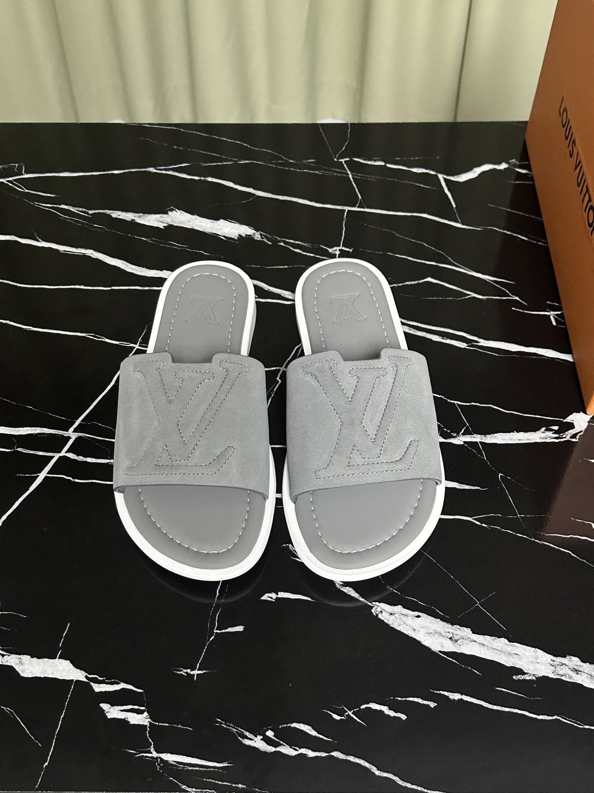 Louis Vuitton Embossed Strap Slide Sandals — front