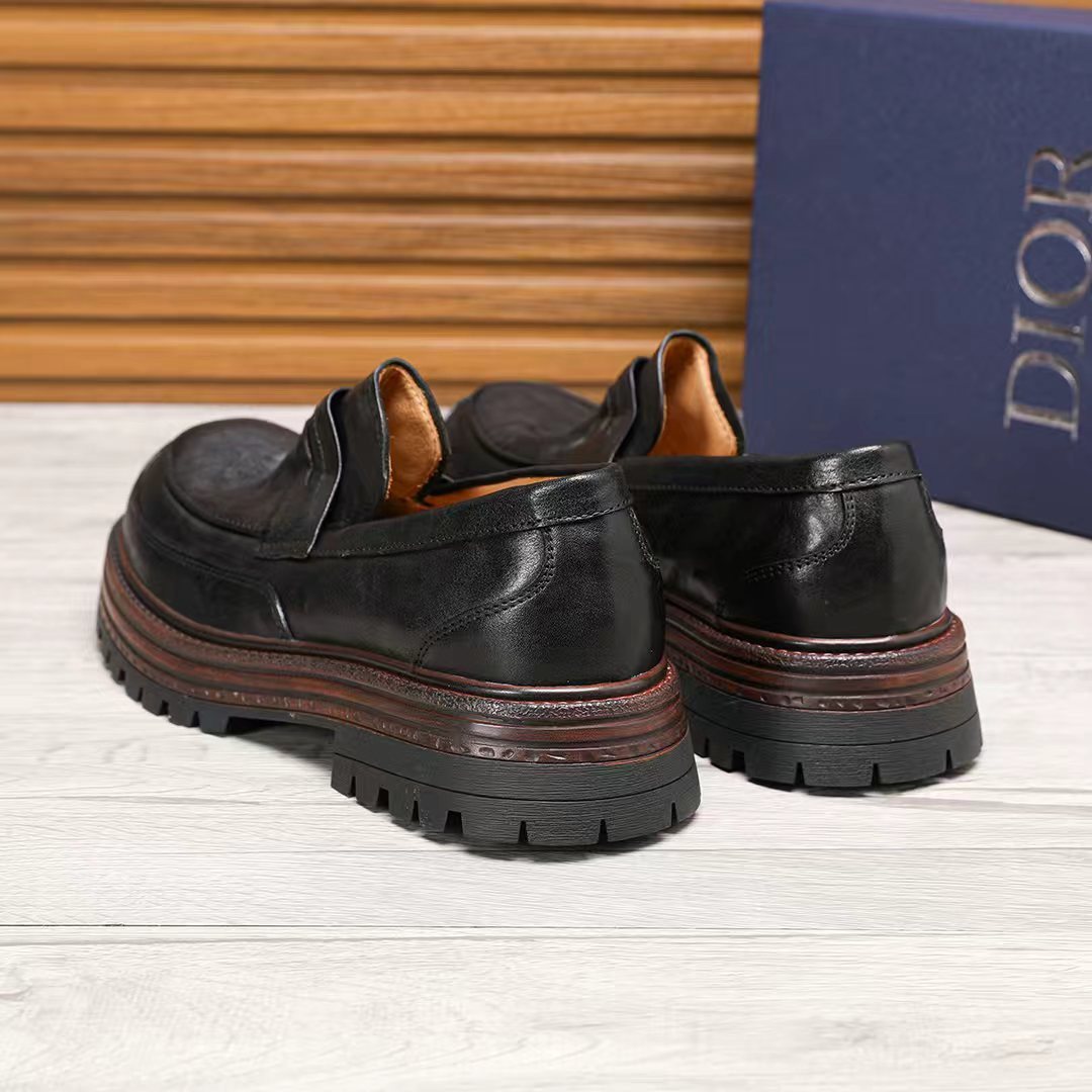 Dior Leather Moc-Toe Loafers — back