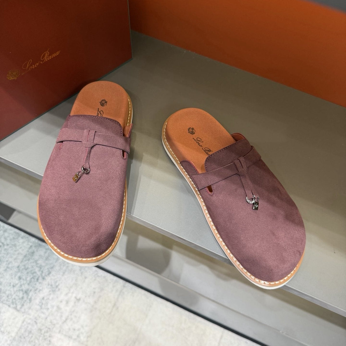 Backless Loafer Mules with Metal Ornament — front