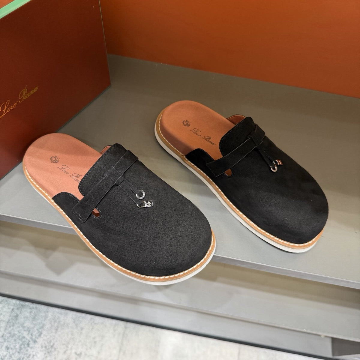 Backless Loafer Mules with Metal Ornament — front