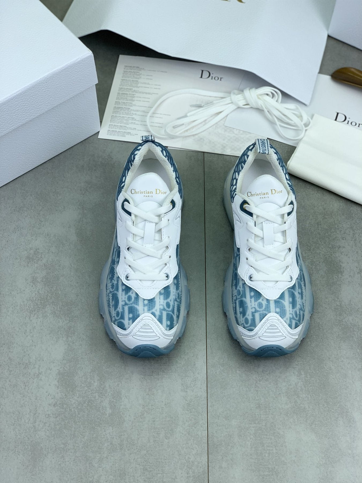 Dior Navy Patterned Low-Top Sneakers — front