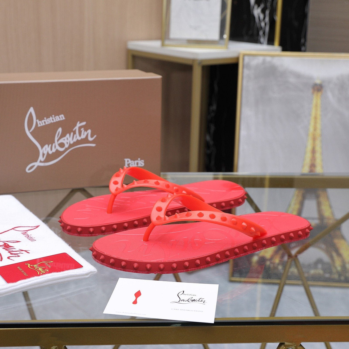 Christian Louboutin Studded Thong Flip-Flop Sandals — hero