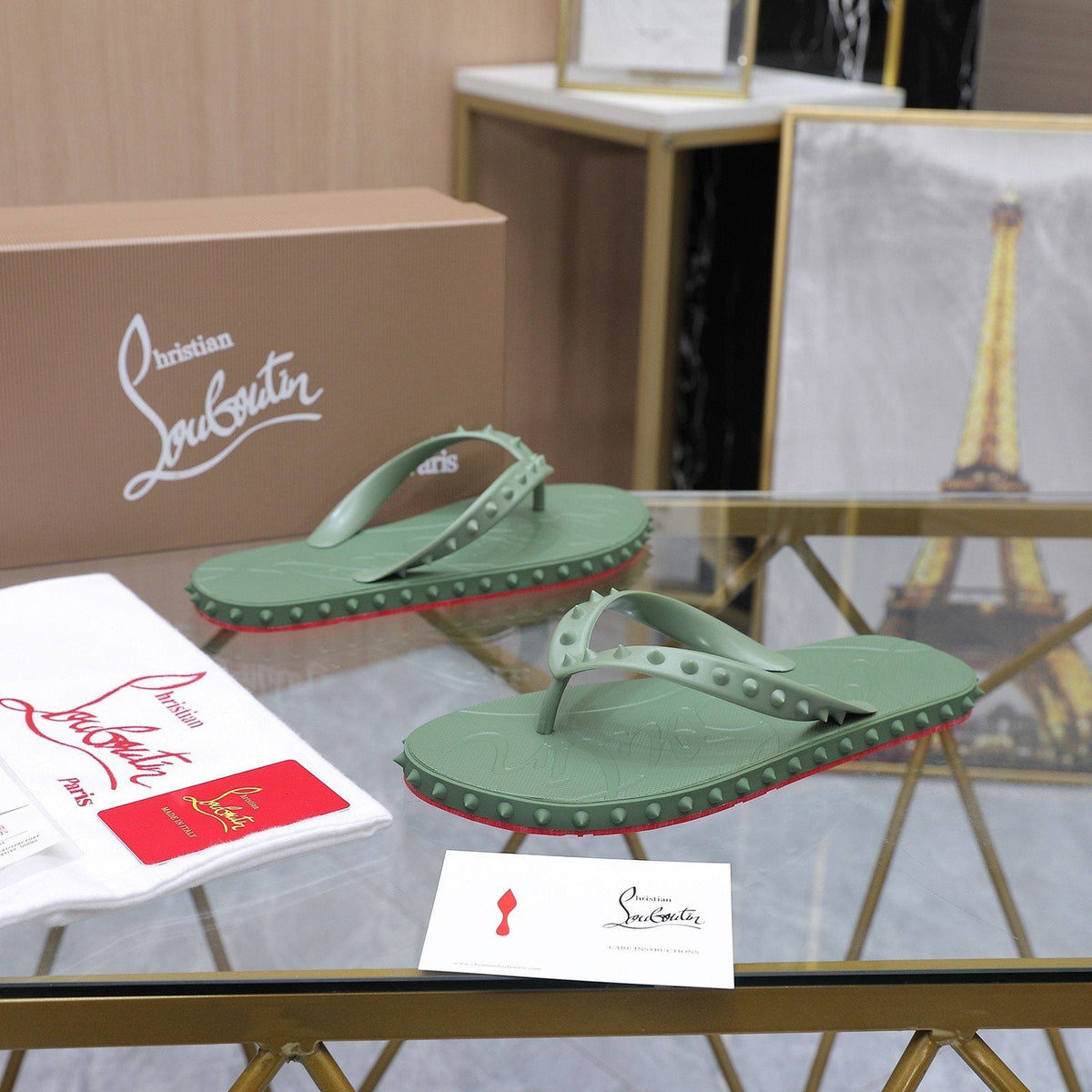 Christian Louboutin Studded Thong Flip-Flop Sandals — front