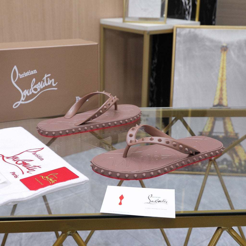 Christian Louboutin Studded Thong Flip-Flop Sandals — front