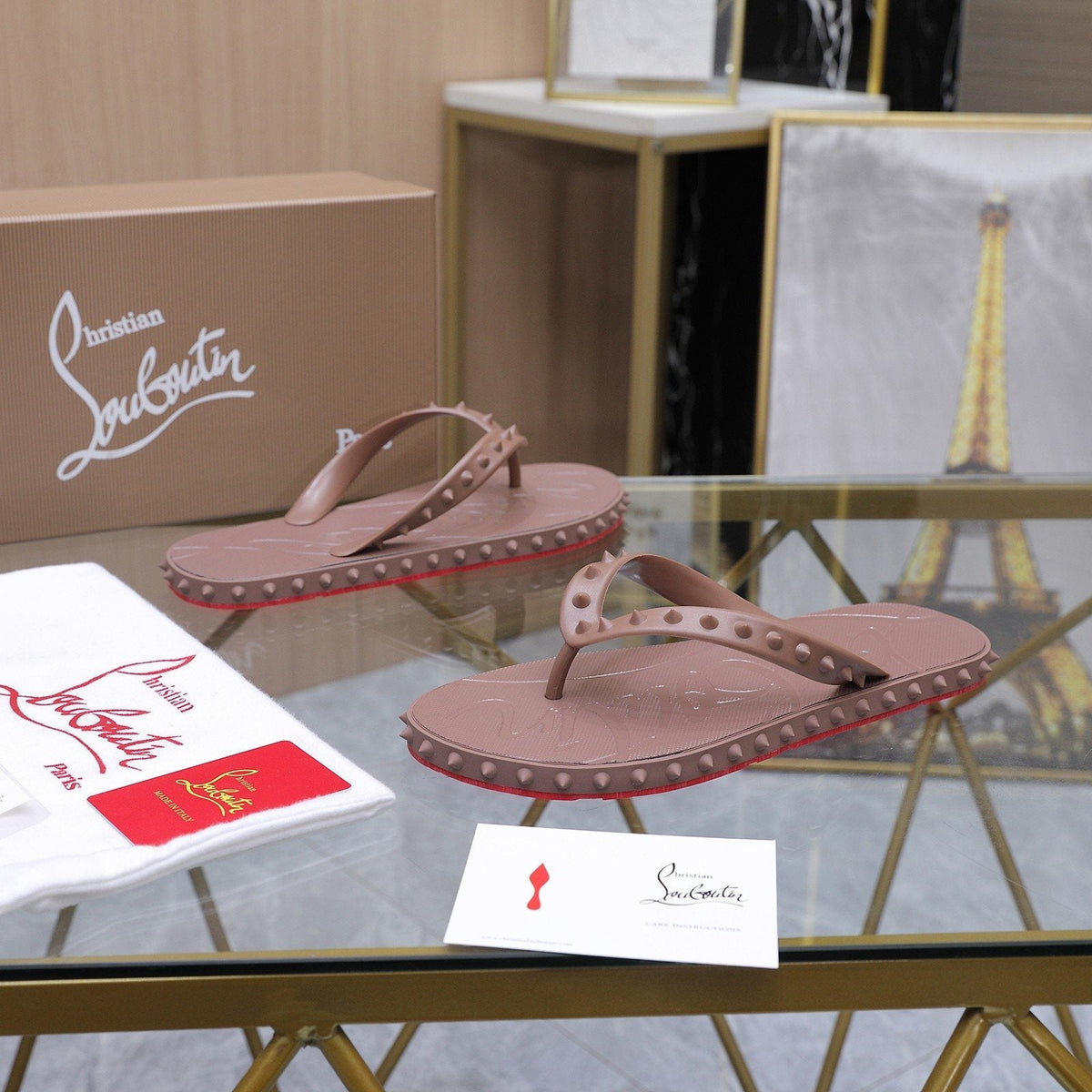 Christian Louboutin Studded Thong Flip-Flop Sandals — front