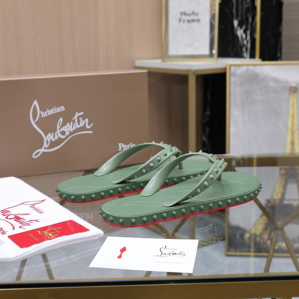 Christian Louboutin Studded Thong Flip-Flop Sandals — front