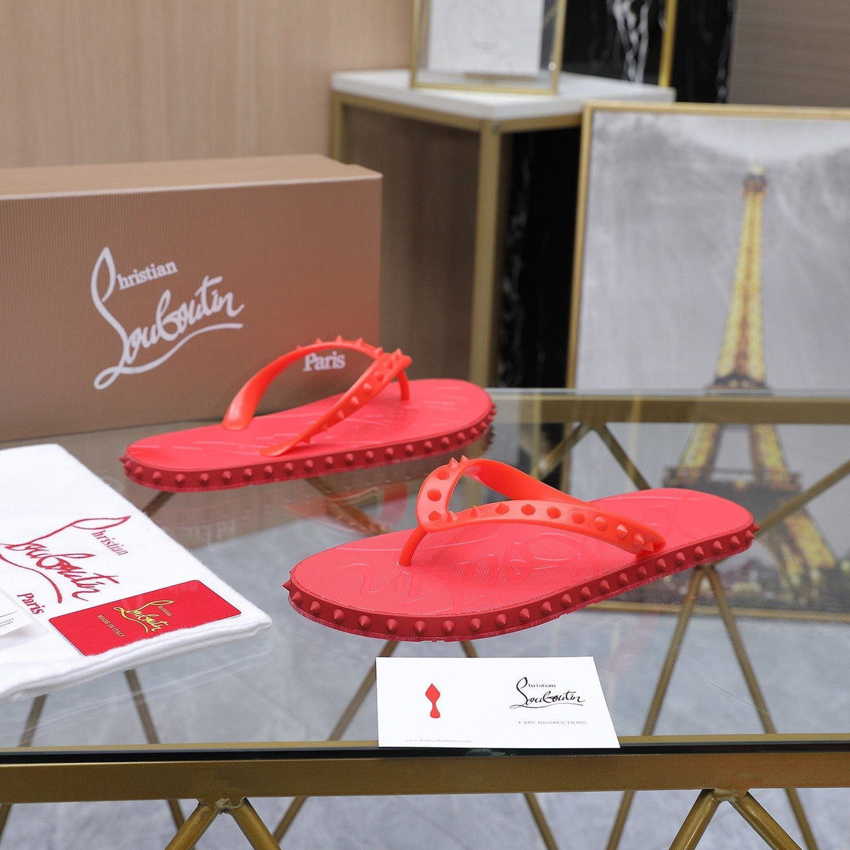 Christian Louboutin Studded Thong Flip-Flop Sandals — front