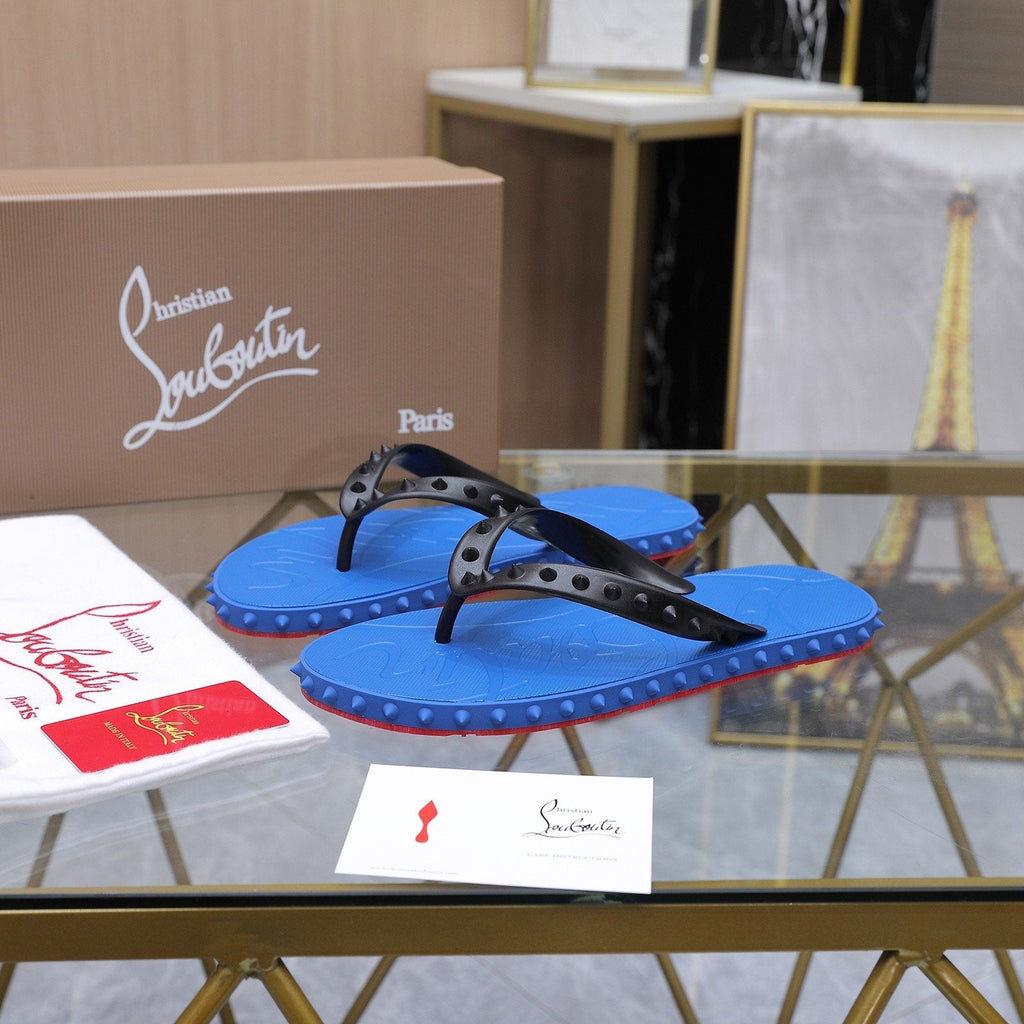Christian Louboutin Studded Thong Flip-Flop Sandals — front