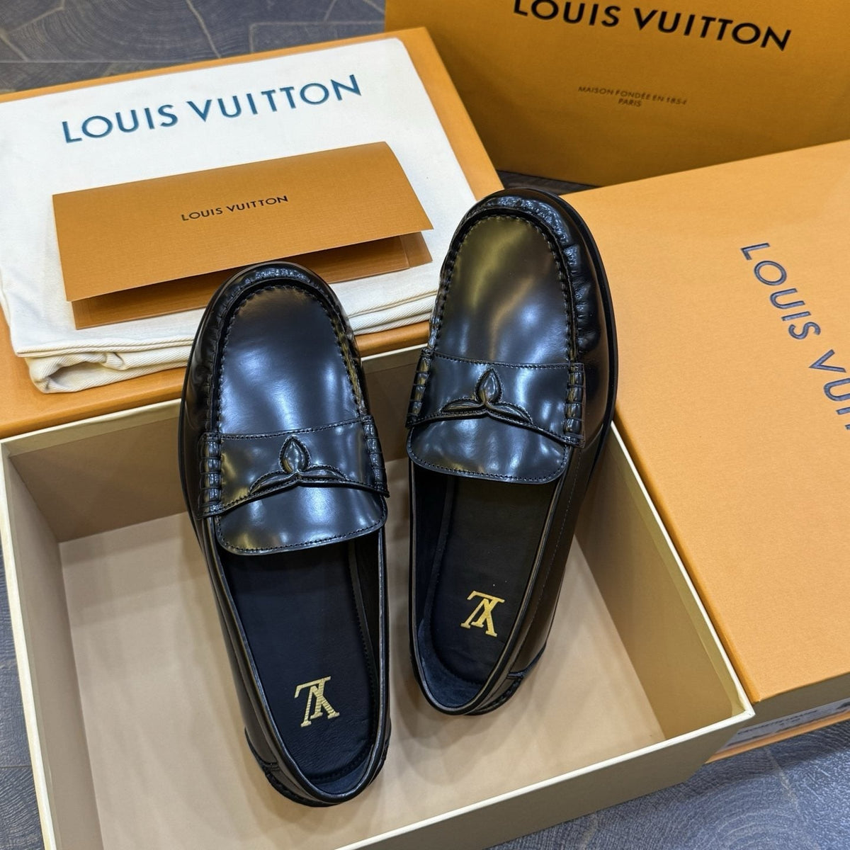 Louis Vuitton Croisette Black Loafers — front