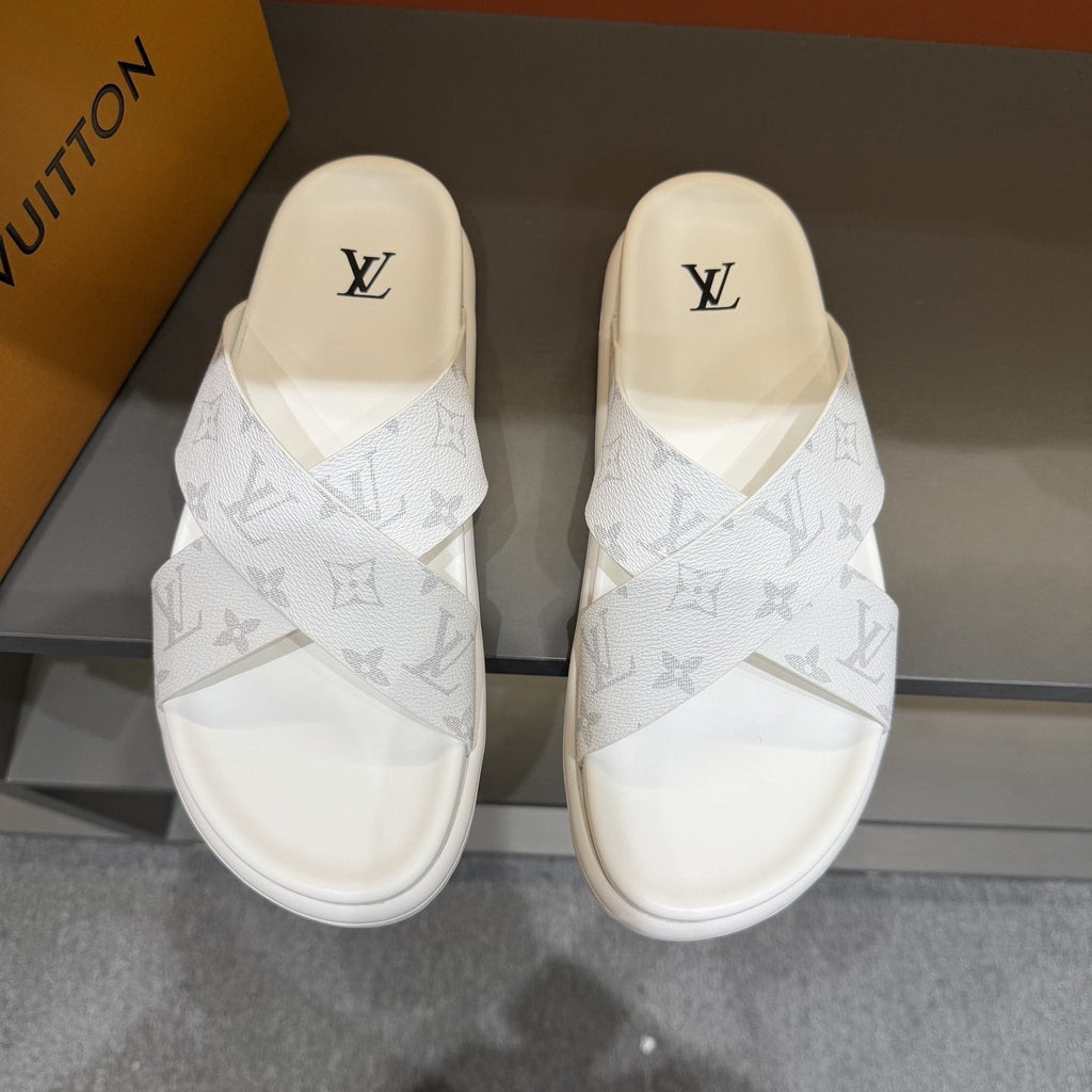 Louis Vuitton Light Gray Crossover Slide Sandals — hero