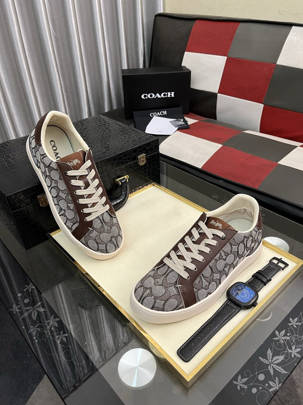 Coach Black and Charcoal Low-Top Sneakers — front