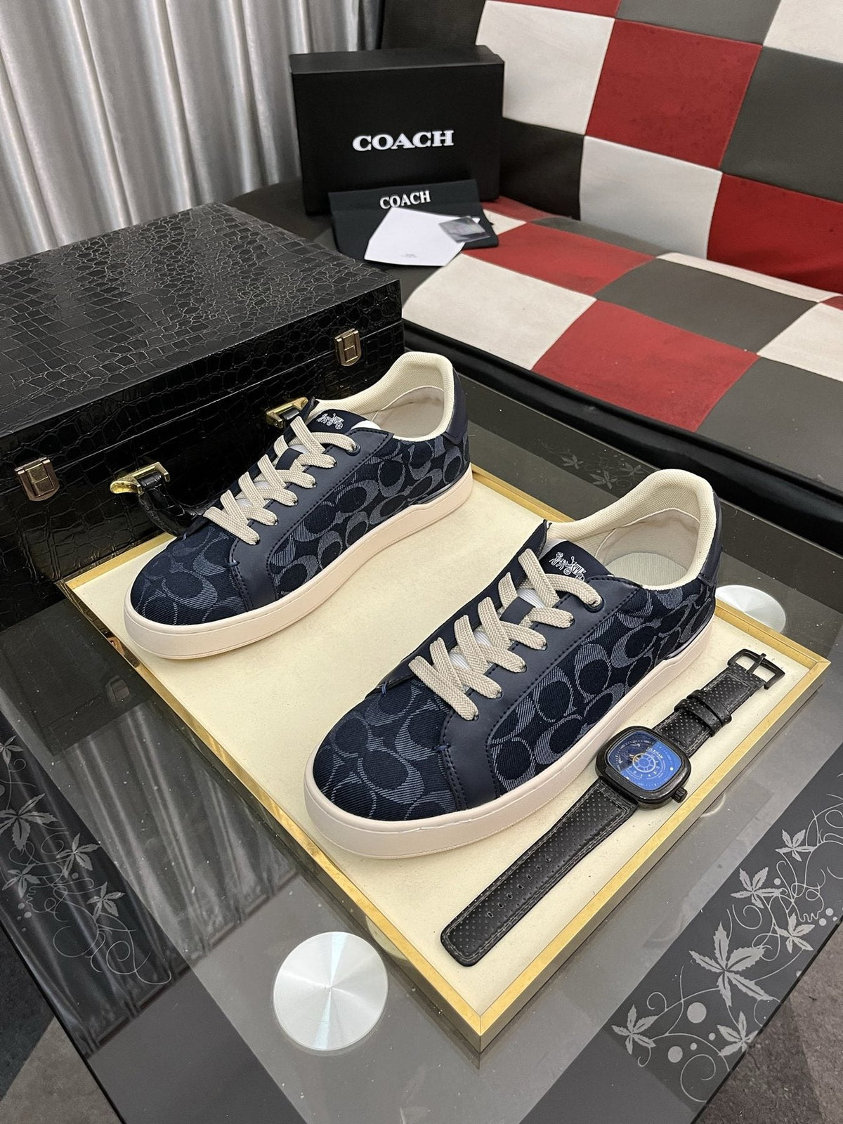 Coach Black and Charcoal Low-Top Sneakers — front