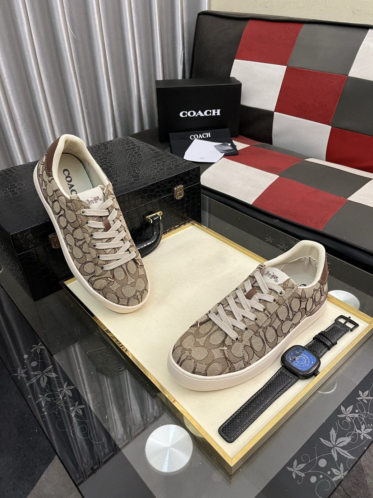 Coach Black and Charcoal Low-Top Sneakers — front