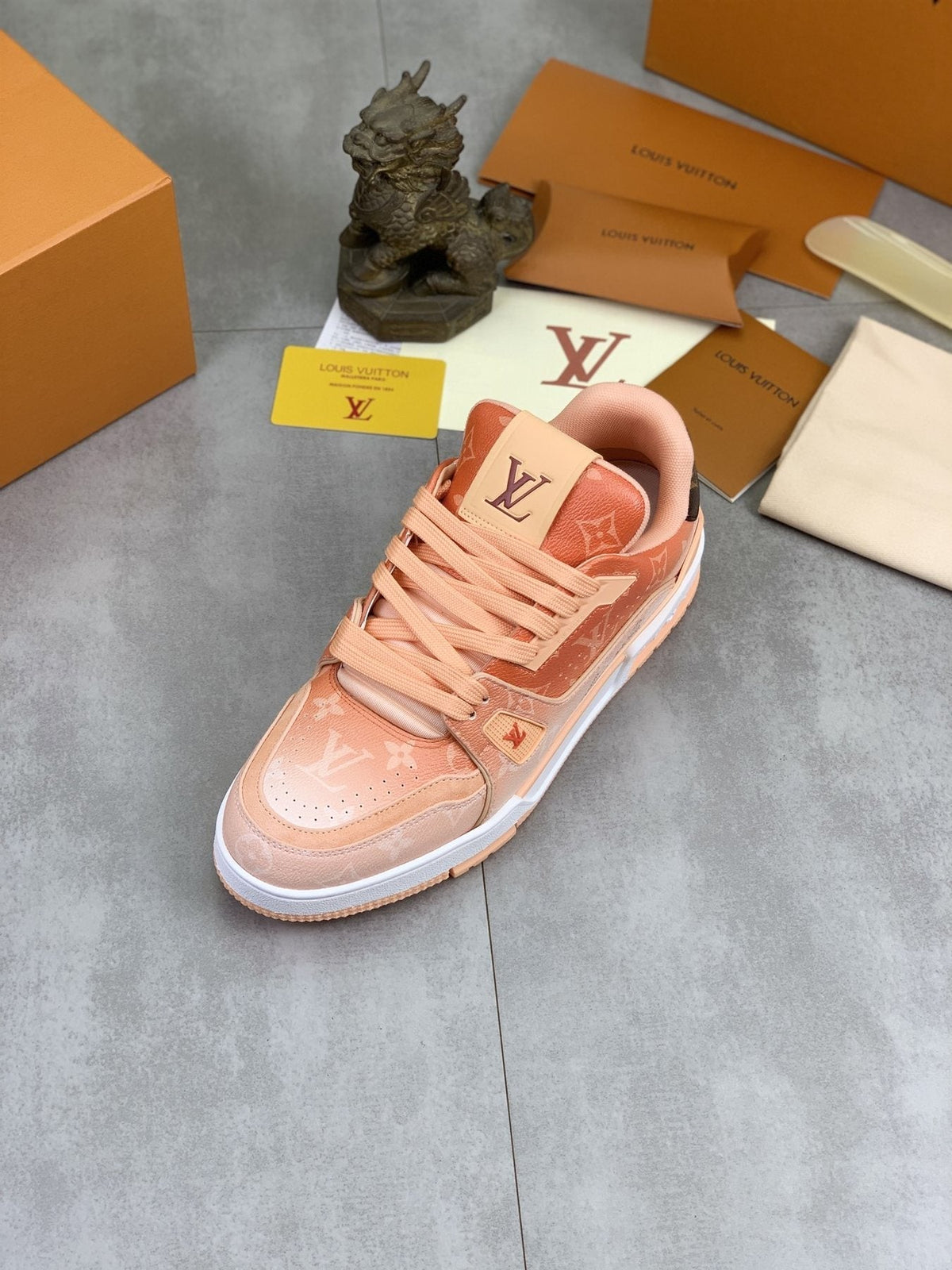 Louis Vuitton Peach Pink Monogram Low-Top Sneakers — front