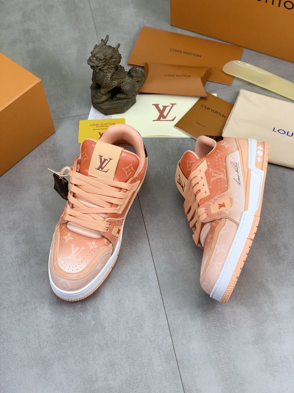 Louis Vuitton Peach Pink Monogram Low-Top Sneakers — front