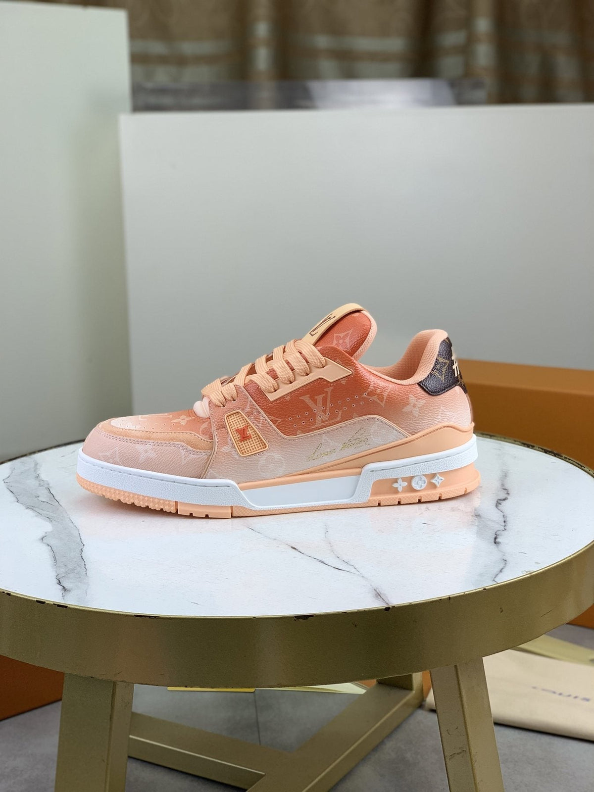 Louis Vuitton Peach Pink Monogram Low-Top Sneakers — side