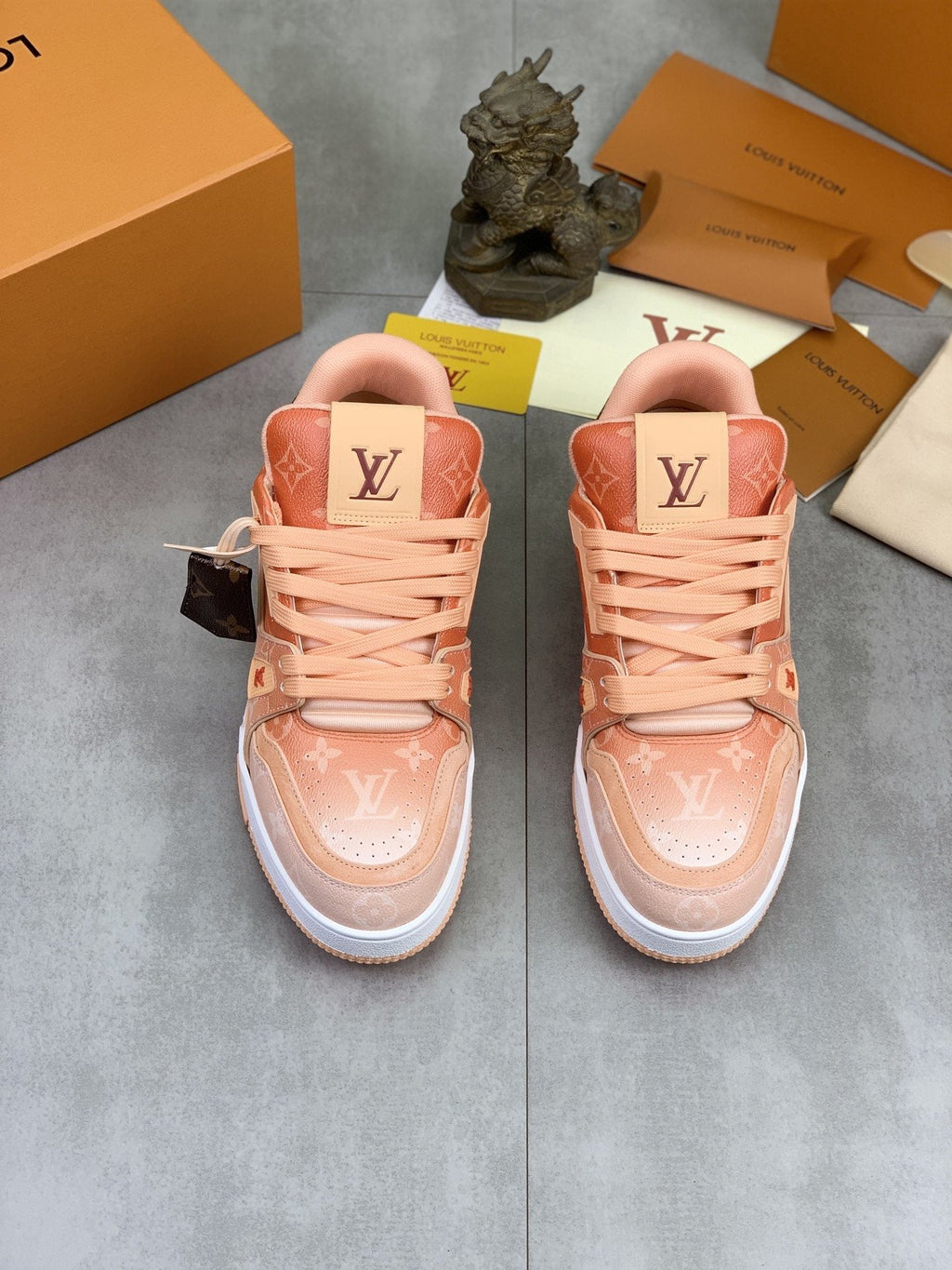 Louis Vuitton Peach Pink Monogram Low-Top Sneakers — hero