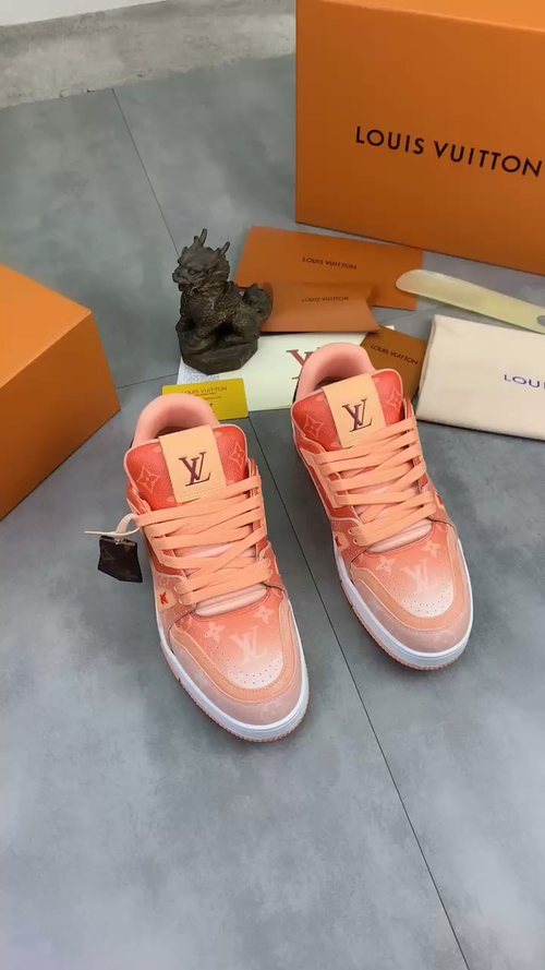 Louis Vuitton Peach Pink Monogram Low-Top Sneakers — front