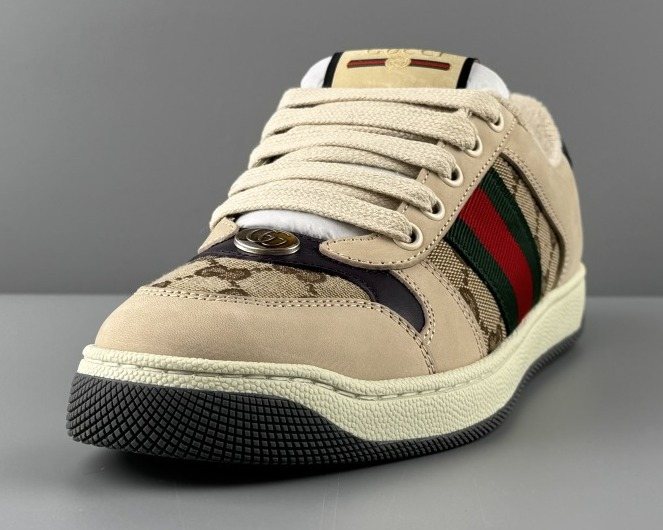 Gucci Beige Web Stripe Sneakers — front