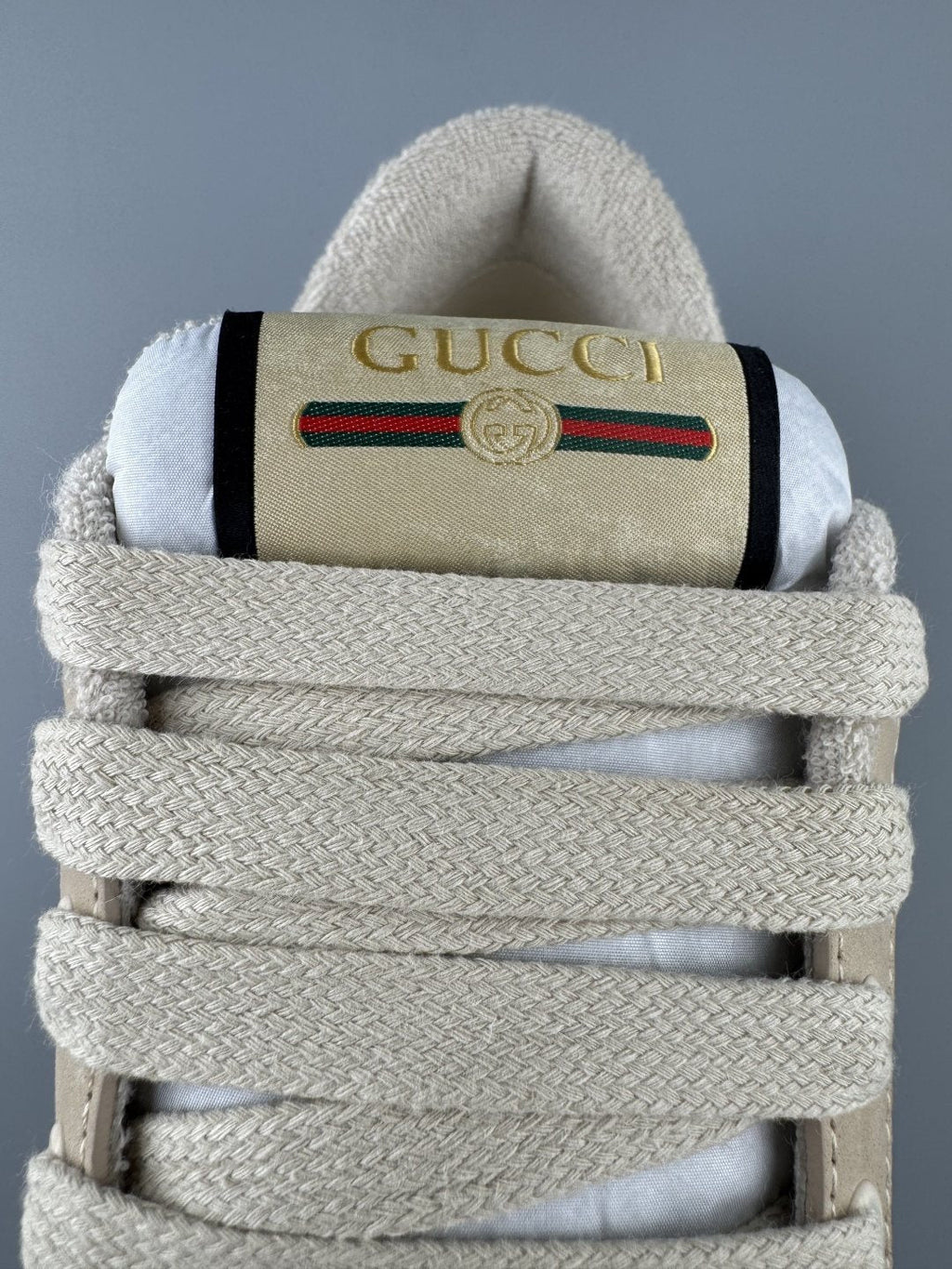 Gucci Beige Web Stripe Sneakers — detail