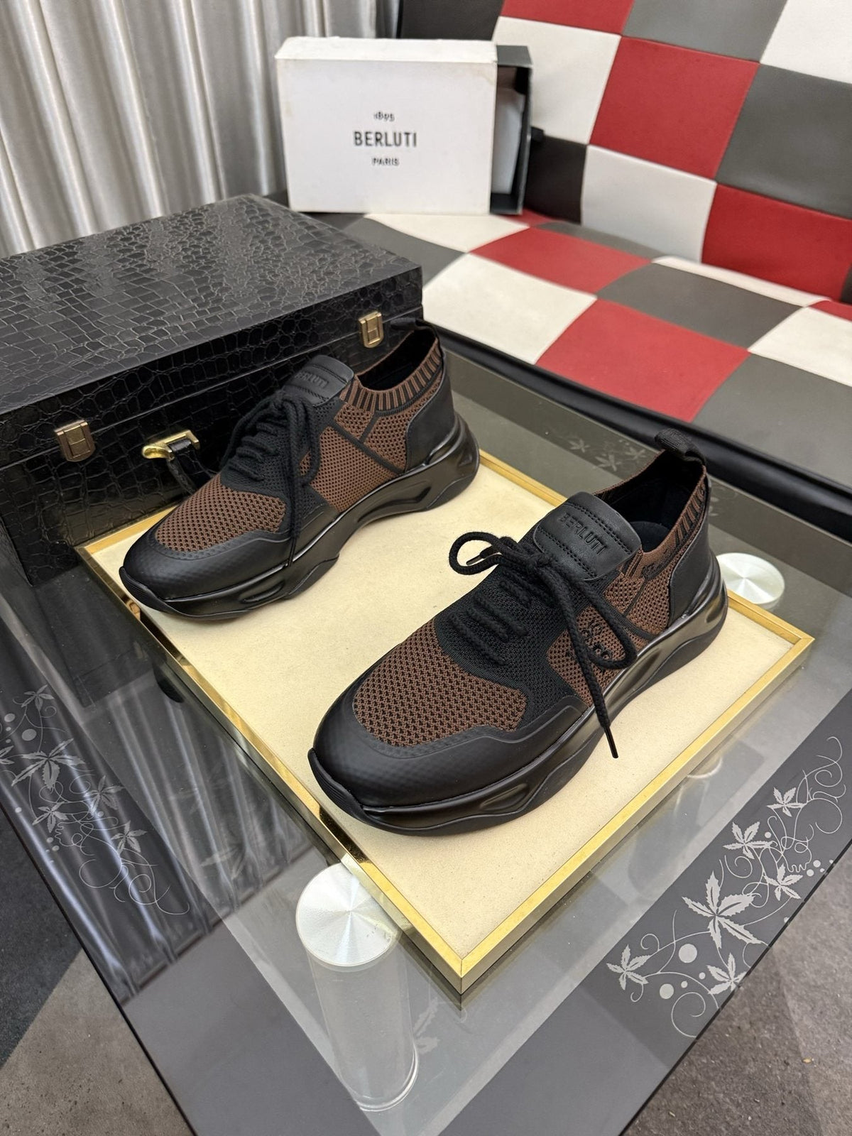 BERLUTI Mesh-Panel Lace-Up Sneakers — front