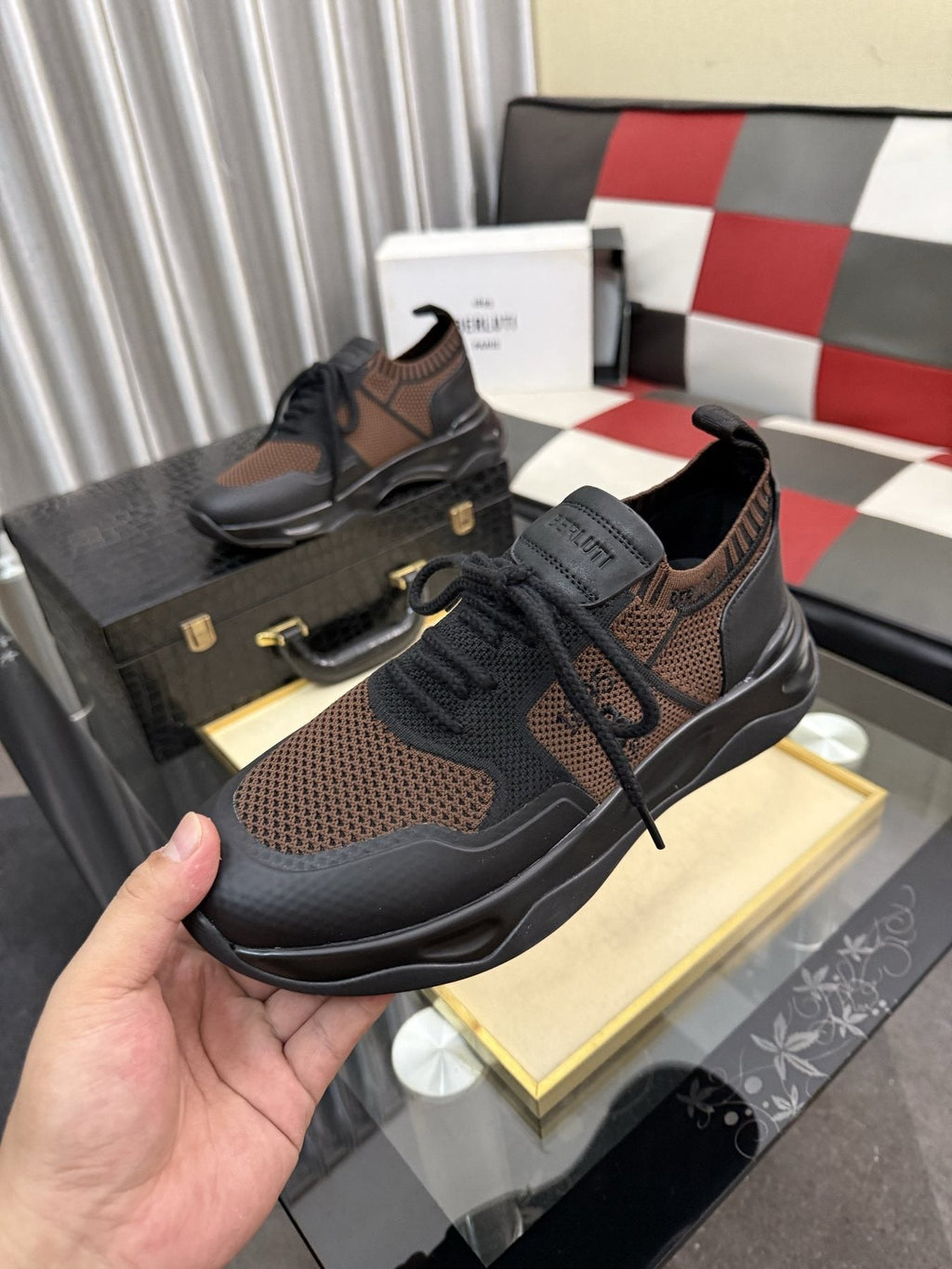 BERLUTI Mesh-Panel Lace-Up Sneakers — side