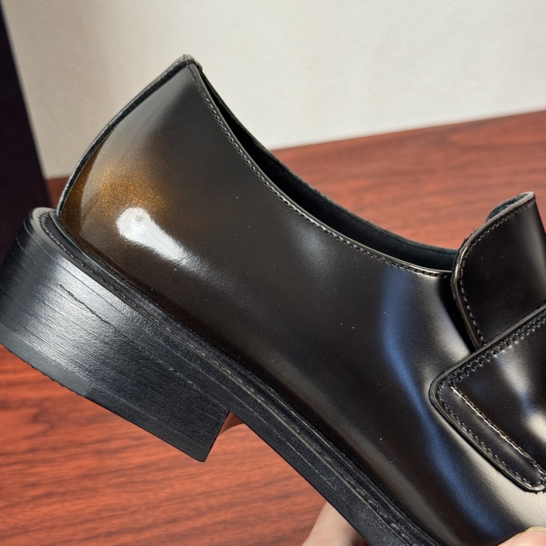 PRADA Red-Toe Leather Loafers — side
