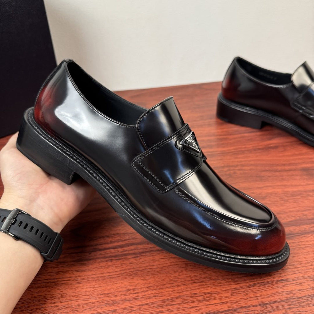 PRADA Red-Toe Leather Loafers — front
