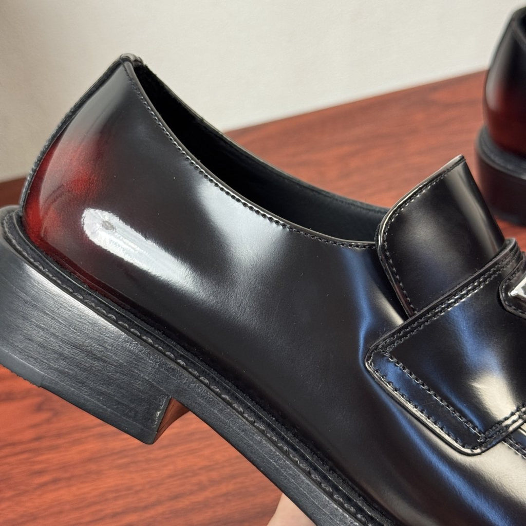 PRADA Red-Toe Leather Loafers — side