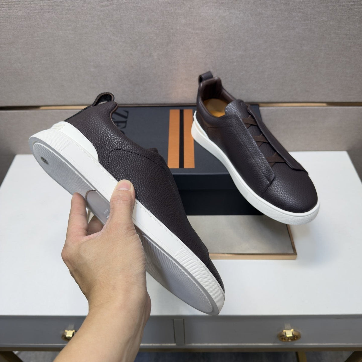 Zegna Navy Slip-On Sneakers — side