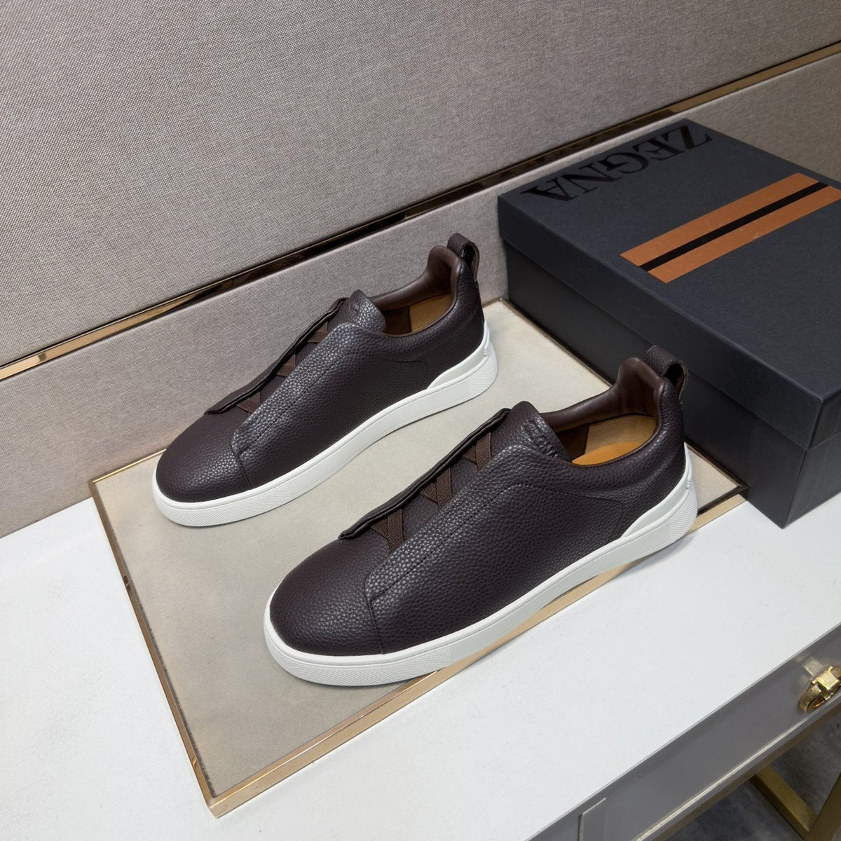 Zegna Navy Slip-On Sneakers — side
