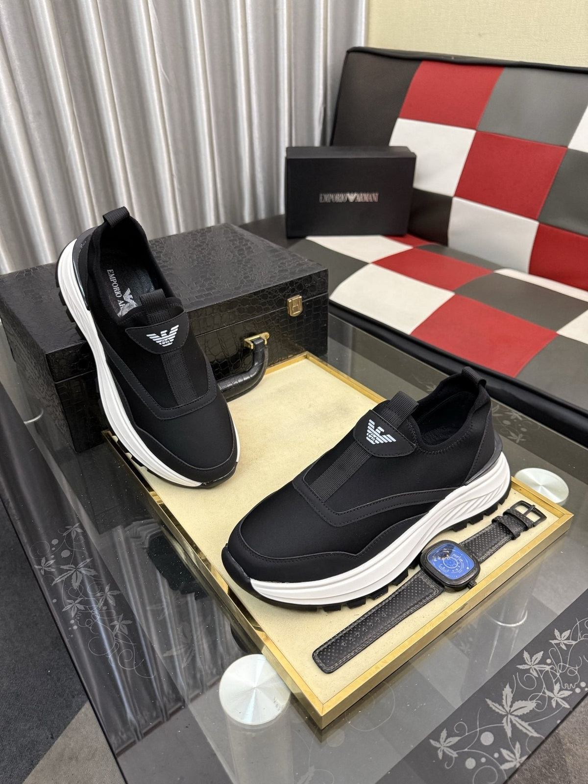 Armani Layered Slip-On Sneakers — front