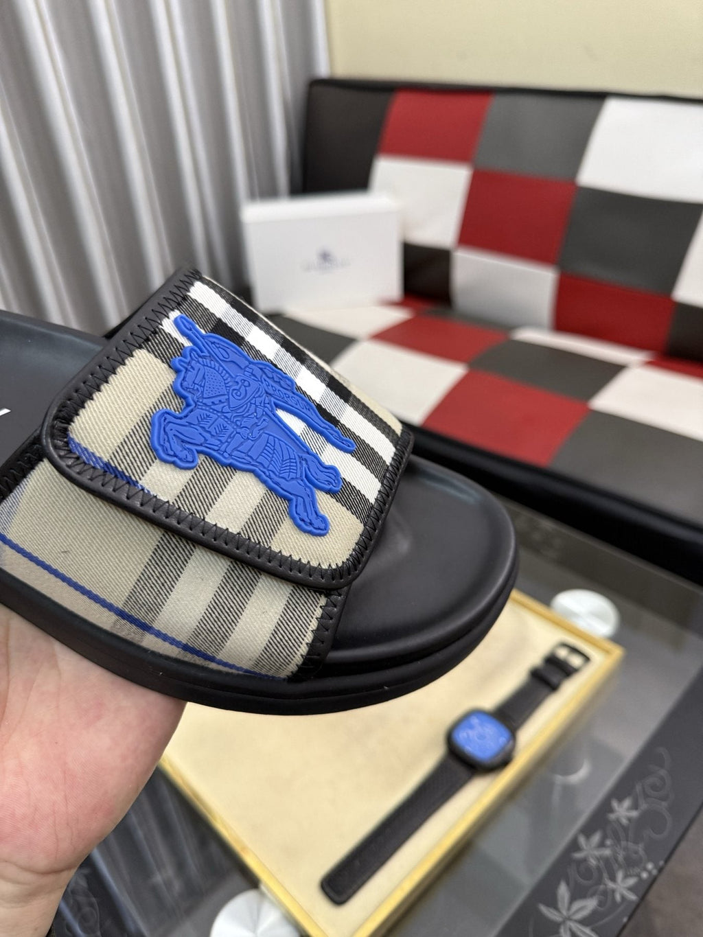 Burberry Check Slide Sandals — detail